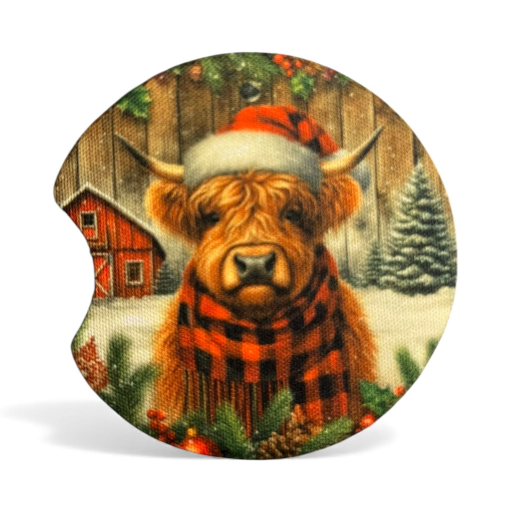 Highland Cow Christmas- Car Coaster Set