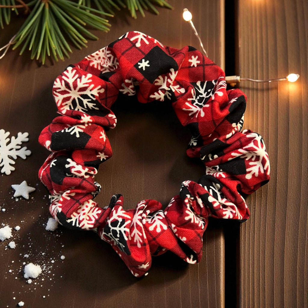 Buffalo Plaid Snowflake Scrunchie