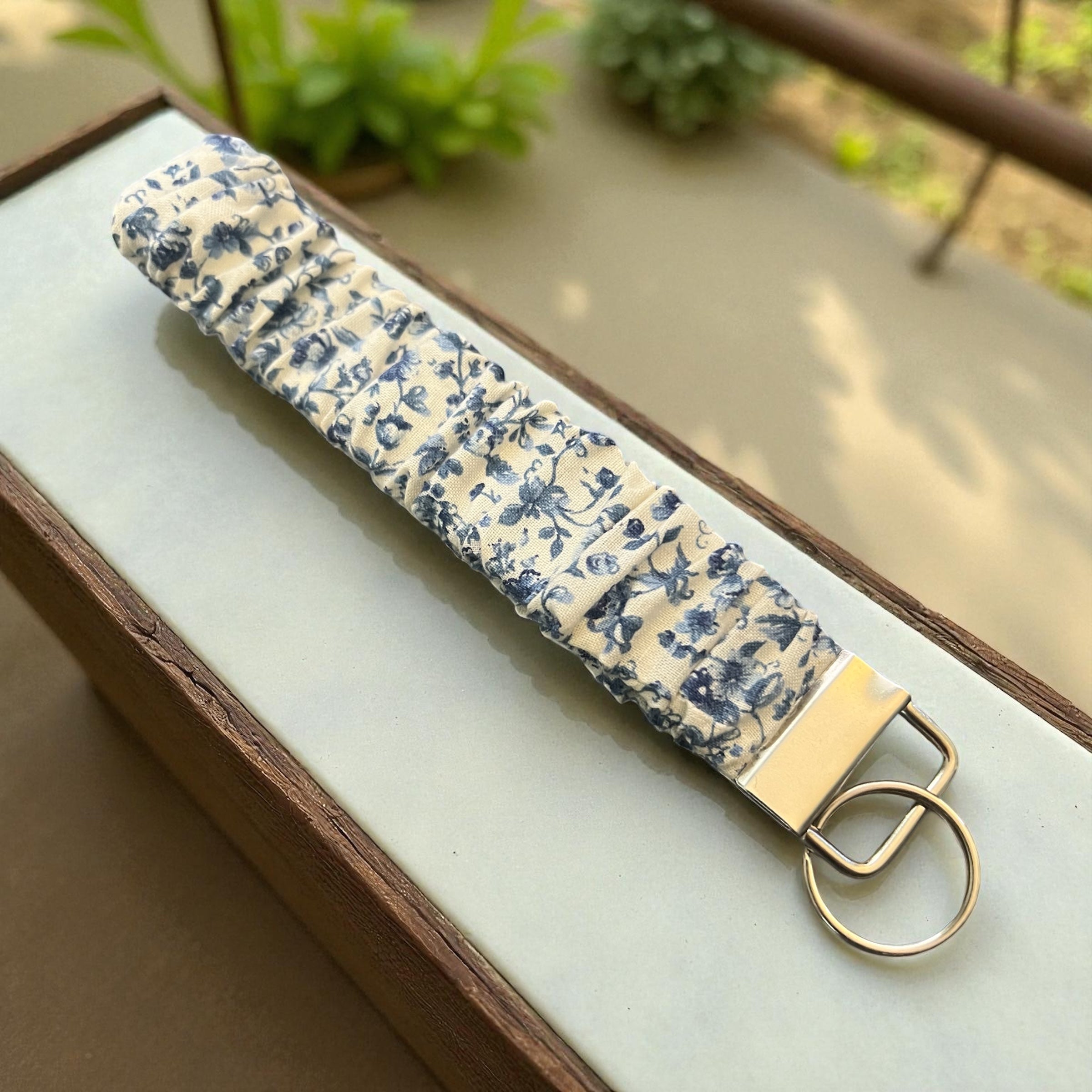 Blue Floral - Scrunchie Wristlet Keychain