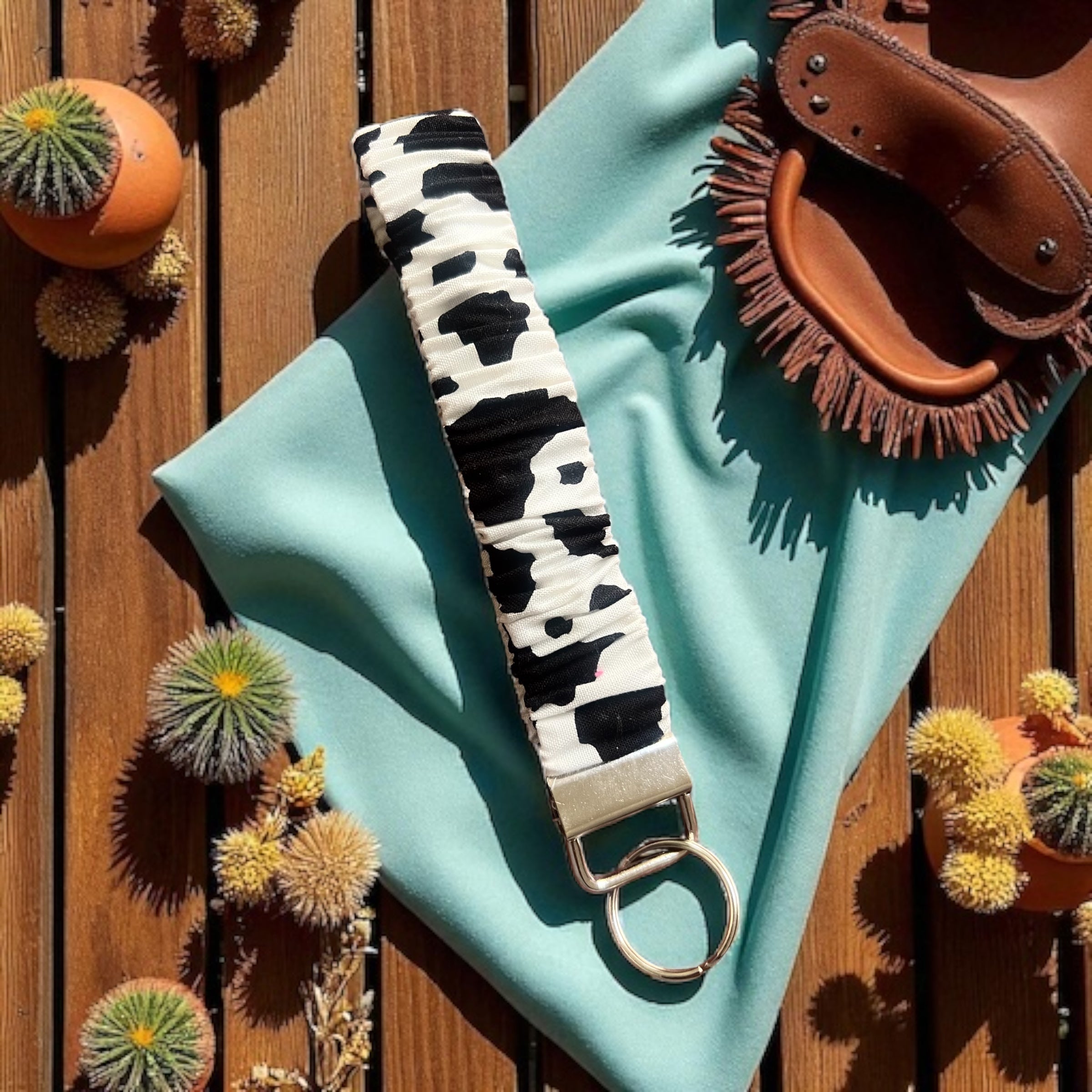 Cow Print - Scrunchie Wristlet Keychain