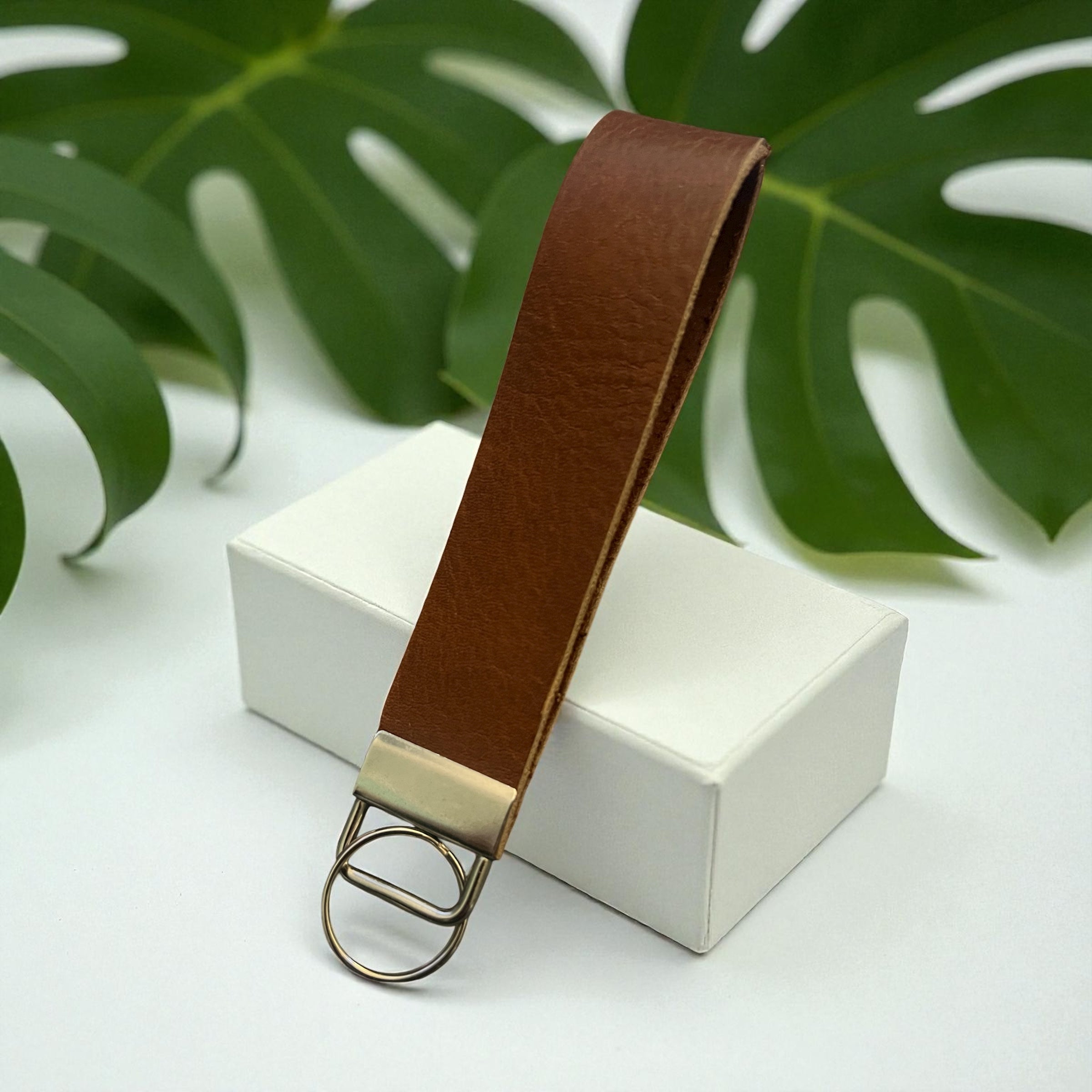 Brown Leather - Wristlet Keychain