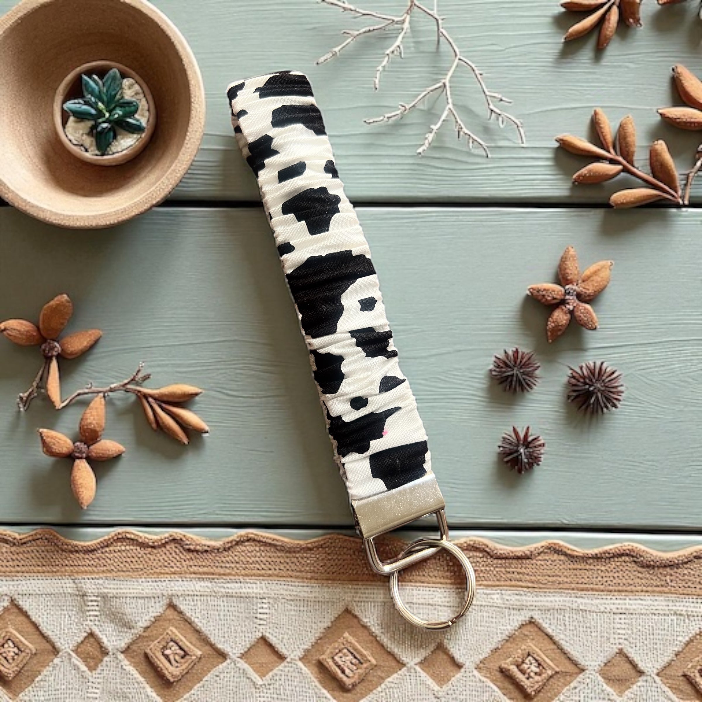 Cow Print - Scrunchie Wristlet Keychain