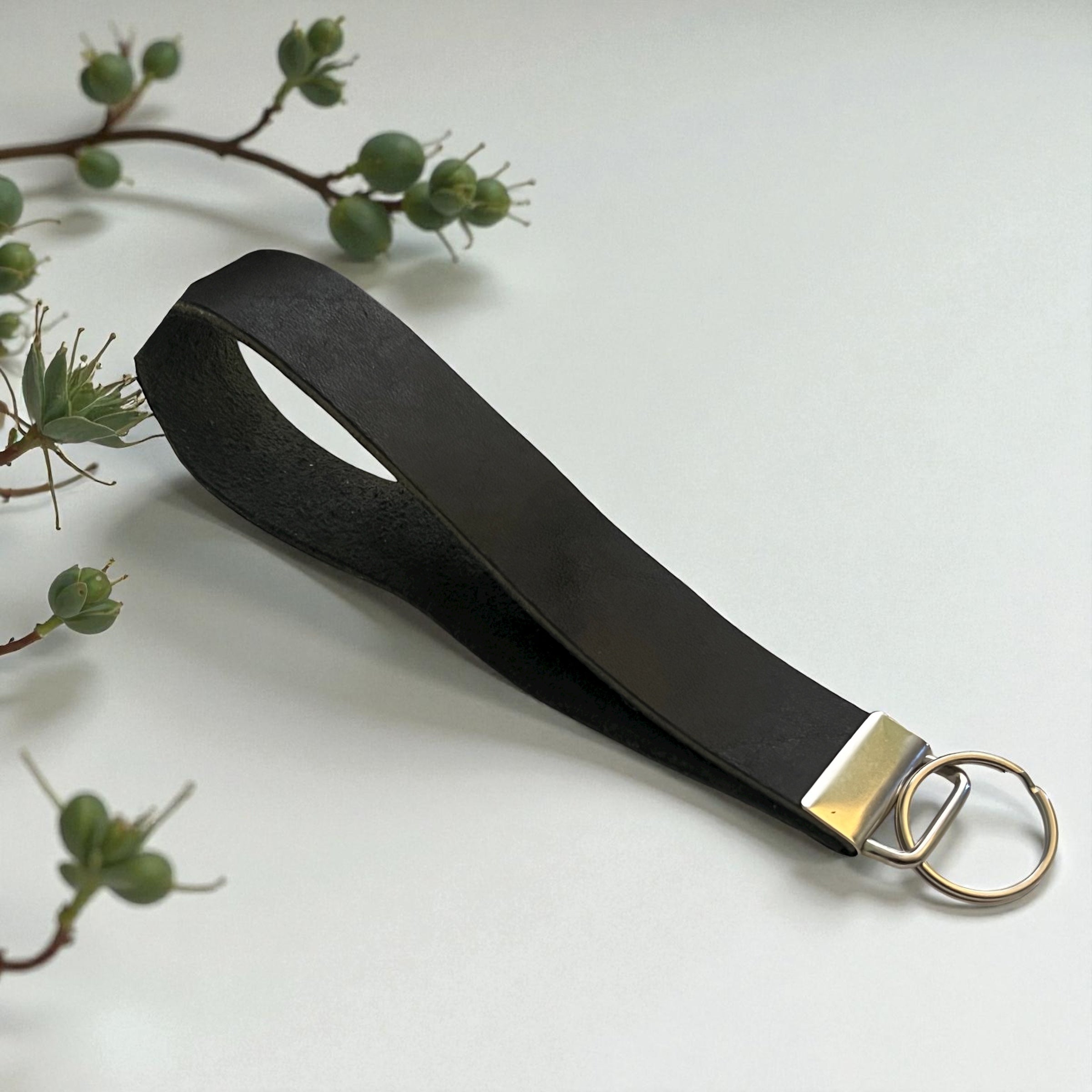 Black Leather Wristlet Keychain