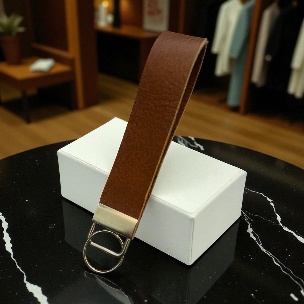 Brown Leather - Wristlet Keychain